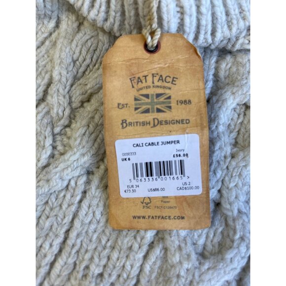 Fat Face Womens NWT Cable Knit Jumper Sweater Ivory UK 8 Euro 34  US 2 - Picture 6 of 10
